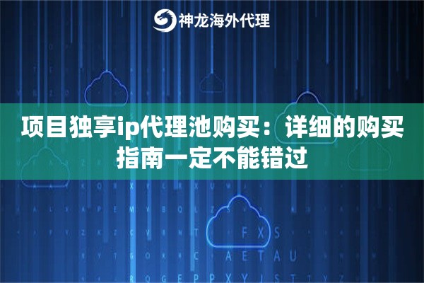 项目独享ip代理池购买：详细的购买指南一定不能错过