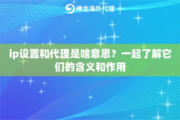 ip设置和代理是啥意思？一起了解它们的含义和作用