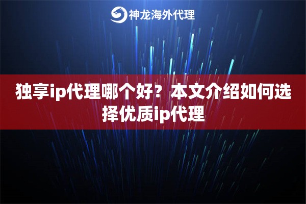 独享ip代理哪个好？本文介绍如何选择优质ip代理