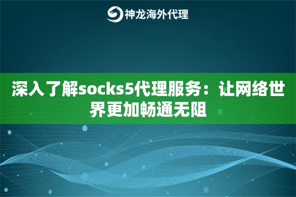 深入了解socks5代理服务：让网络世界更加畅通无阻