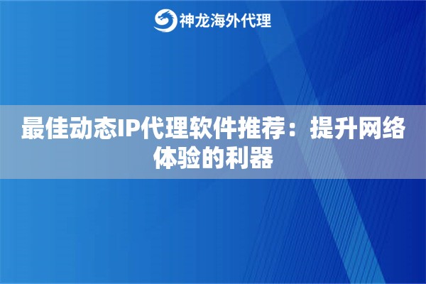 最佳动态IP代理软件推荐：提升网络体验的利器