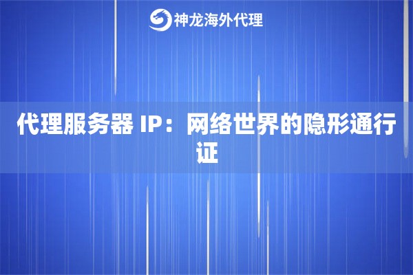 代理服务器 IP：网络世界的隐形通行证